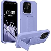 kwmobile Case Compatible with iPhone 15 Pro Max - Case with Hand Strap and Stand Soft TPU Silicone Coating - Lavender