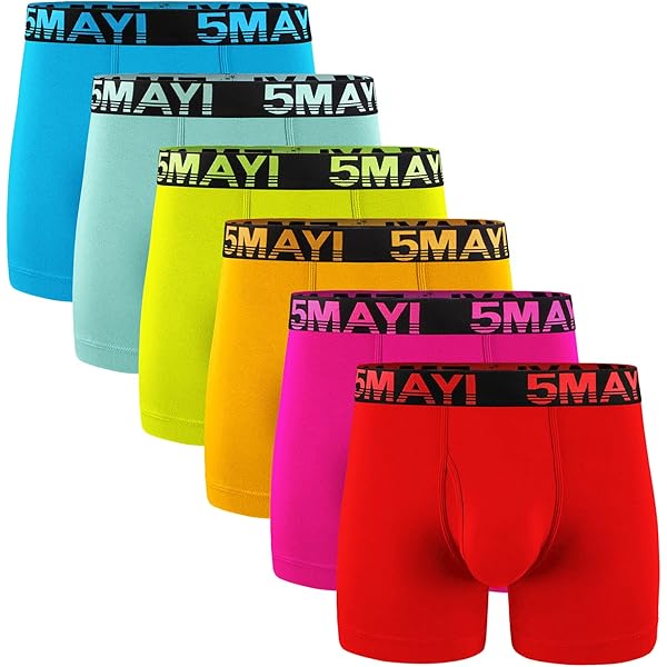 5Mayi Men's Boxer Briefs 6-Pack - Soft Cotton, Open Fly, Tagless (S-XXL)