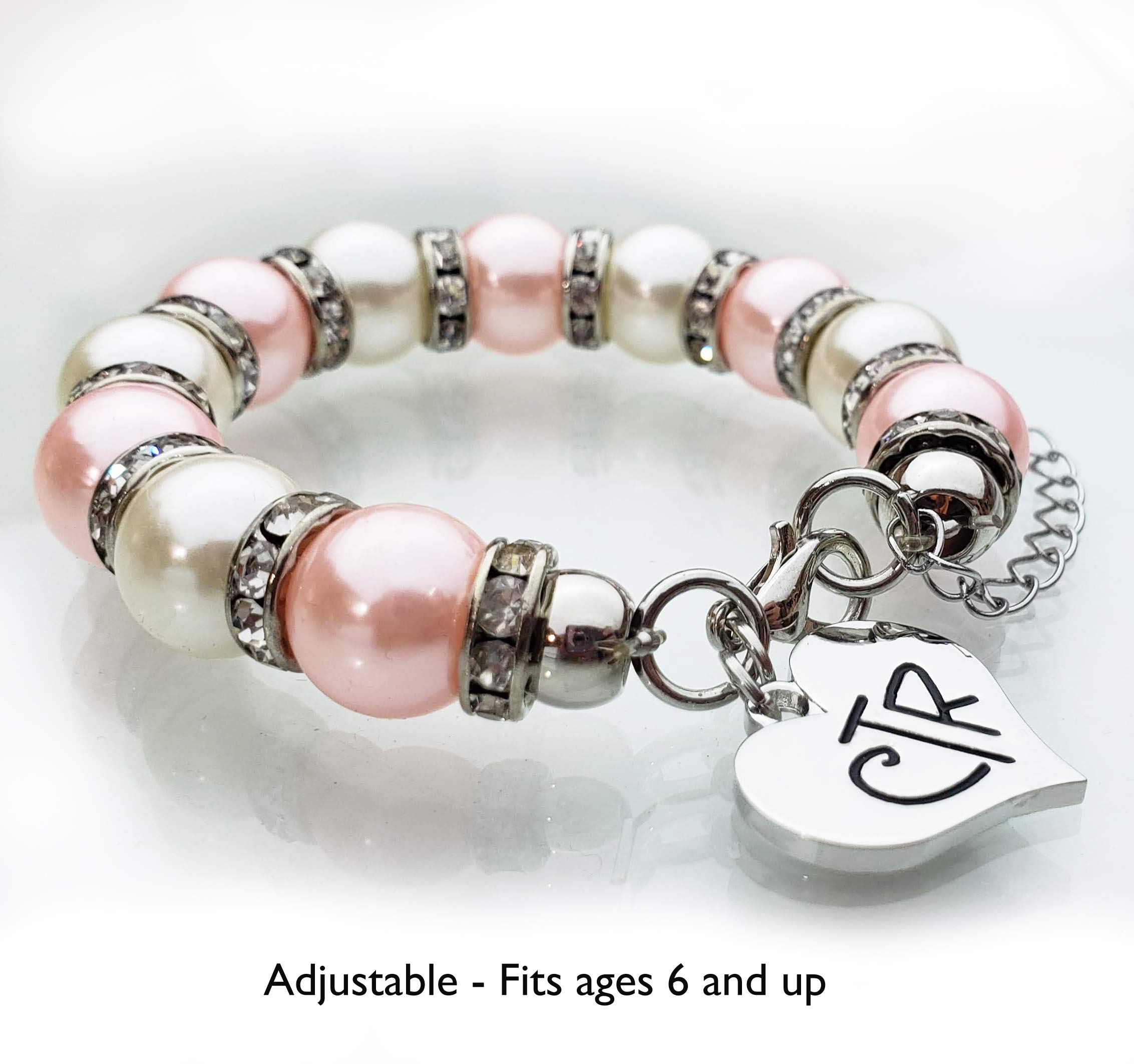 LDS Baptism Gift, CTR Charm Bracelet, Pink and White Faux Pearls with Crystals, Choose The Right Gifts for Girls, Presents From Grandma, Mom, Aunt, Uncle, Granddaughter Daughter Present, Baptize Birthday Communion Jewelry