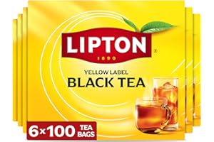 Lipton Black Tea Bags, Hot or Iced Tea with High Caffeine, 600 Total Bags (100ct - Pack of 6)