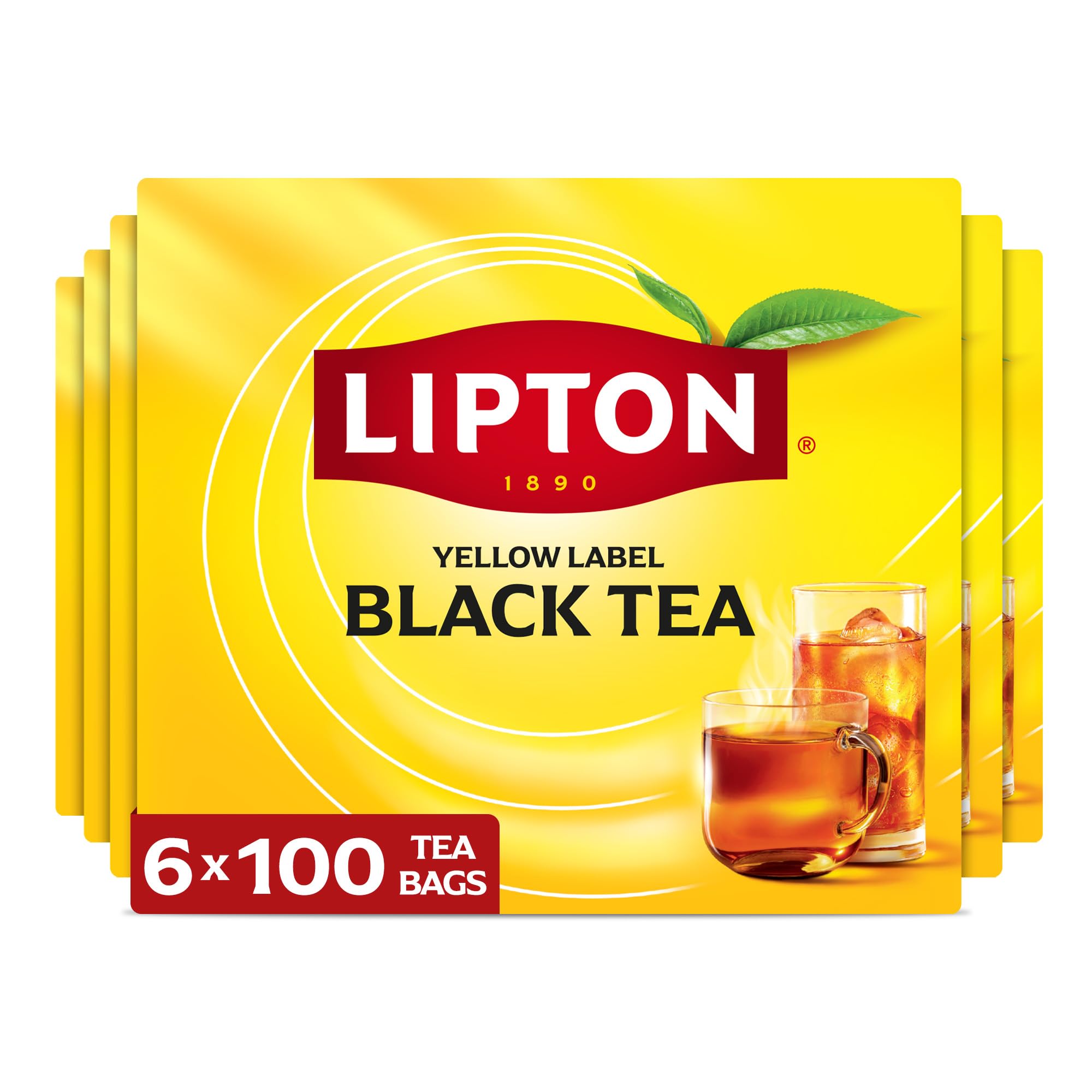 Lipton Black Tea Bags, Hot or Iced Tea with High Caffeine, 600 Total Bags (100ct - Pack of 6) Image