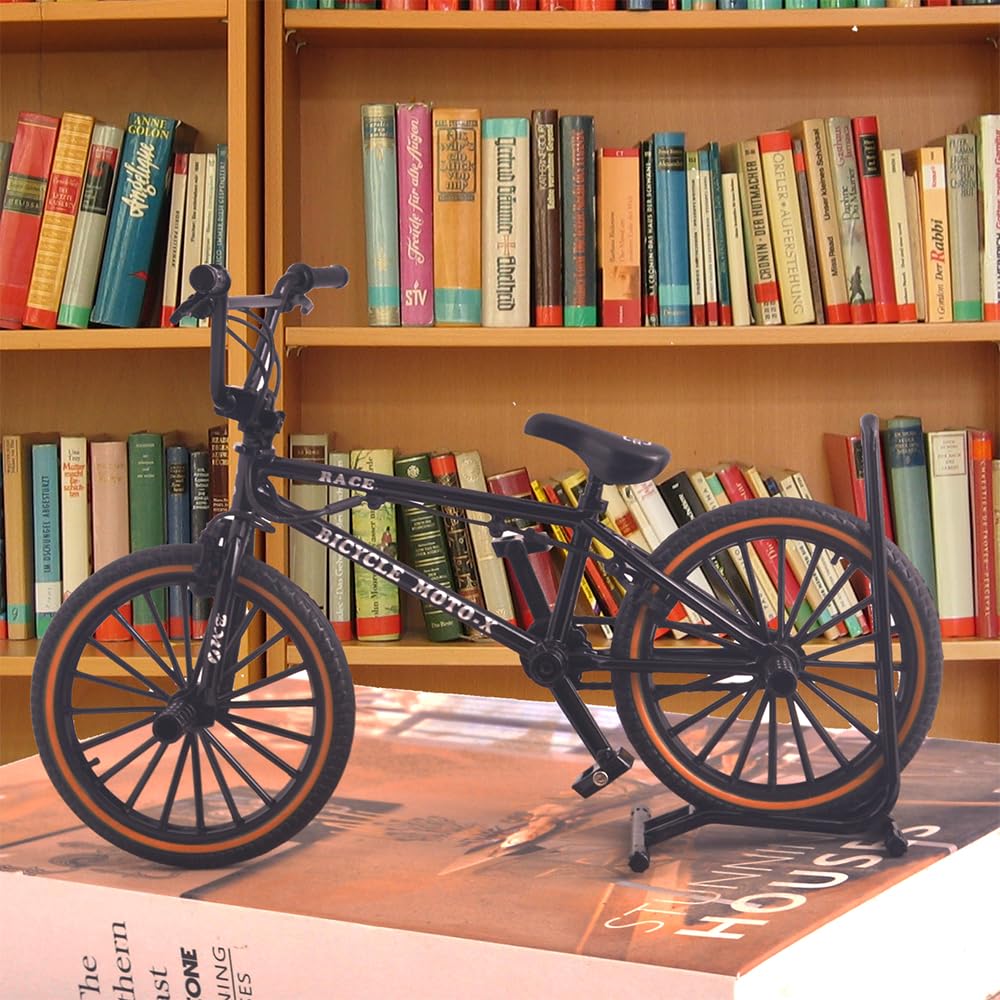 Ailejia Mini Metal Finger Bike Extreme Sports BMX Finger Bicycle Toys Game Set for Kids and Adults, Metal Bike Model Collections Decoration (BMX Black)