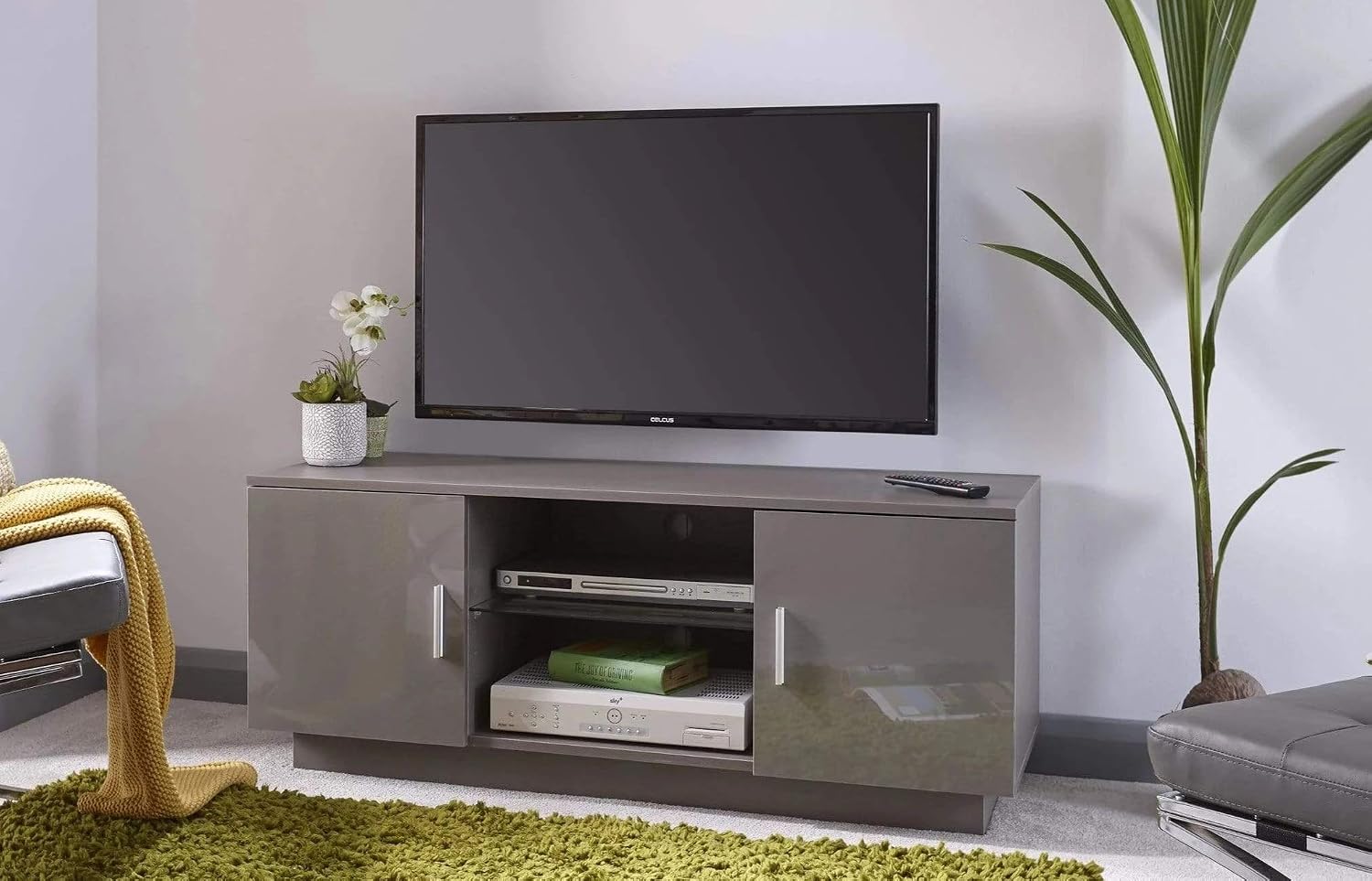 Home Source Lima High Gloss TV Unit – Grey – BigaMart