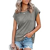 Tankaneo Womens Short Cap Sleeve Tops Crew Neck Loose Fit T Shirt Basic Casual Sleeveless Tee Shirts