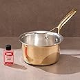 P-TAL Brass Saucepan 1.2L with Insulated Heat-Resistant Handle | 100% Pure Brass Tin Coated Tea Pan | Chemical-Free and Non-Stick (Free 30ml Copper & Brass Cleaning Solution)