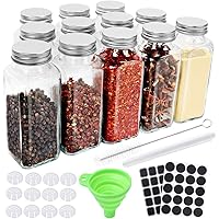 CycleMore 12 Pack 8oz Glass Spice Jars Bottles, Square Spice Containers with Silver Metal Caps and Pour/Sift Shaker Lid…