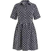 Ladyful Polka Dot Dress for Women 2026 Summer Short Sleeve Shirt Mini Dress Collared V Neck Casual Ruffle A-Line Dresses