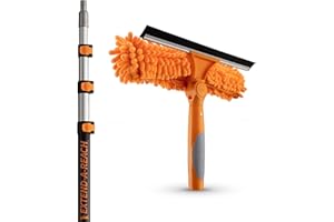 4-12 Ft Window Washing Kit with Extension Pole (20+ Foot Reach) // Cleaning Tool & Washer Squeegee with Telescopic Pole // Be