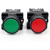 Push Button Switch, Green NO &amp; Red NC, DPST 660V, 2Pcs | Momentary Action, On-Off Switch, Start Stop Buttons, For Electrical Applications, 1 Green &amp; 1 Red