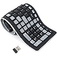 Seaciyan Wireless Silicone Keyboard, Portable Foldable Roll Up Soft Rubber Keyboard, Perfect for PC, Laptop and Travel (Black and Gray)
