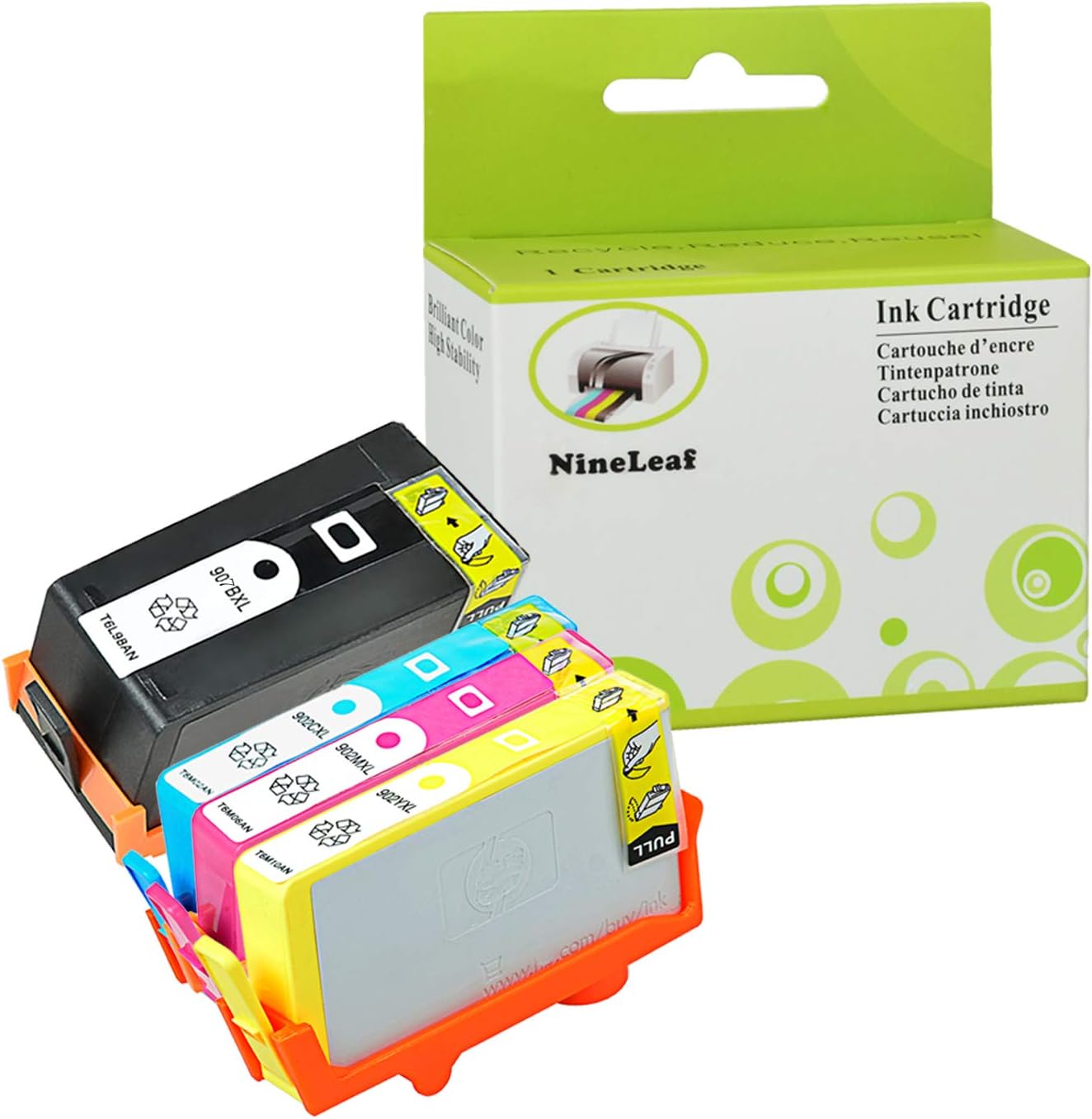 4 Pack Remanufactured Ink Cartridges Replacements for HP 907XL 903XL T6M07AE T6M03AE T6M11AE T6M07AE OfficeJet Pro 6960 6968 6970 6974 6975 6978 (2 X 907XL Black, 2 X 903XL Cyan/Magenta/Yellow)