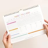 Stay on Track Habit Tracker Wall Calendar &ndash; Daily, Weekly &amp; Monthly Habit Journal for Goal Setting &amp; Productivity &ndash; Undated Spiral Planner by ThreeKin Collective