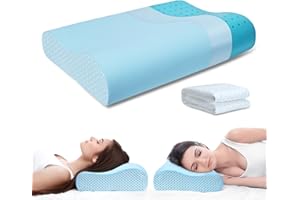 urnexttour Neck Pillow Memory Foam Pillows - Cooling Neck Support Pillow for Pain Relief Ergonomic Cervical Pillow for Sleeping Orthopedic Contour Bed Pillow for Side Sleepers-Blue