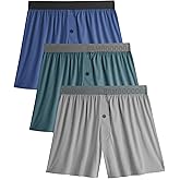 BAMBOO COOL Soft Men's Boxer Shorts 3 Pack,Silk Feeling Underwear for men with Button Fly,Breathable Loose Fit Boxers