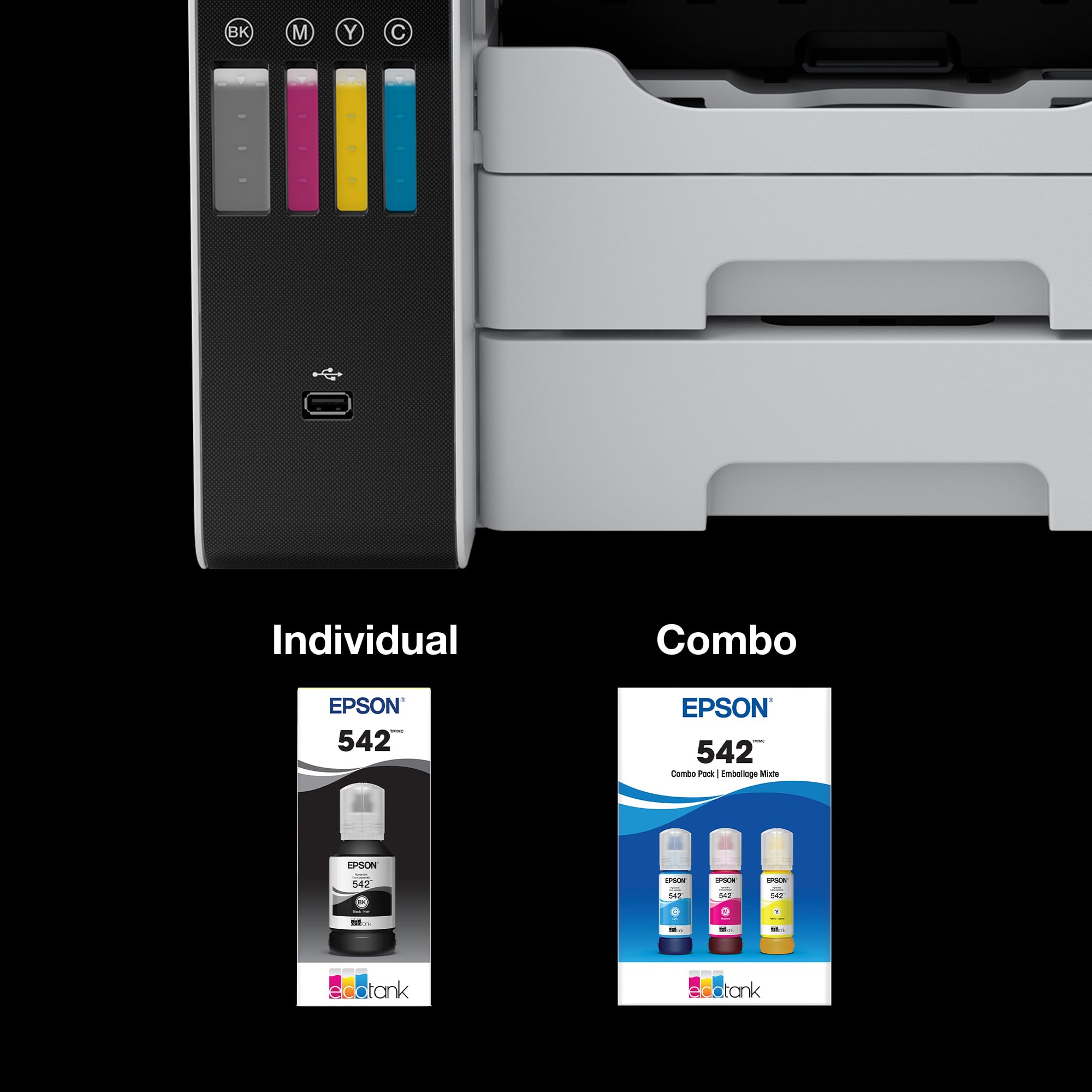 EPSON 542 EcoTank Ink Ultra-high Capacity Bottle Color Combo Pack (T542520-S) Works with EcoTank Pro ET-5150, ET-5170, ET-5180, ET-5800, ET-5850, ET-5880, ET-16600, ET-16650