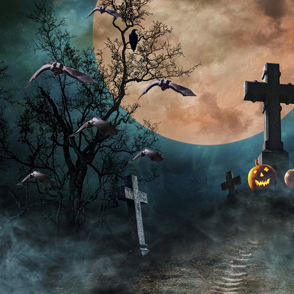 12PCS Halloween Bats,Rubber Hanging Bats for Halloween Party,April Fool\'s Day,Haunted House Decoration