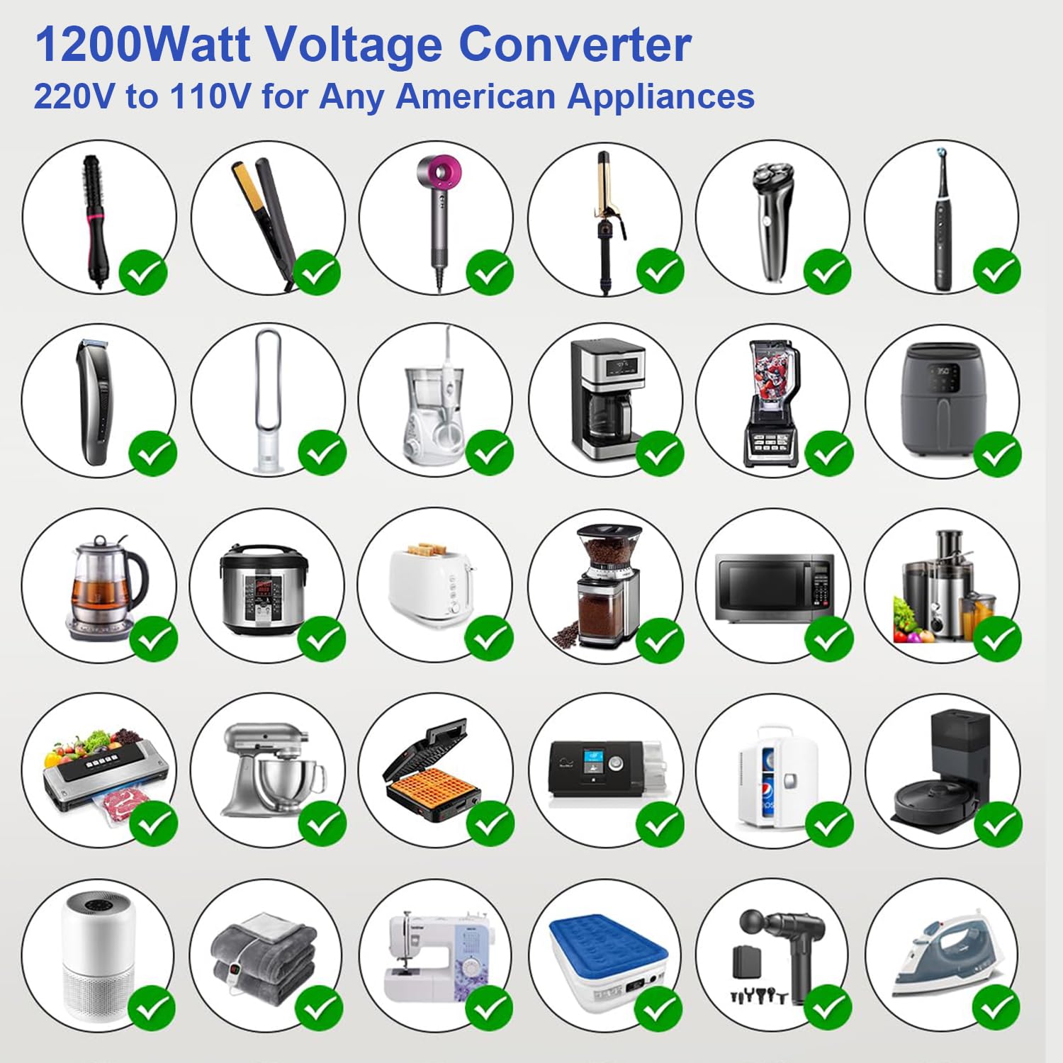 1200W Universal Travel Adapter Converter Step-Down 220V to 110V, 2 lbs Light Weight, Stable Pure Sine Wave, for Hair dryers, straighteners, Curling Irons, Coffee Makers (Black)