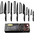 Marco Almond Kitchen Knife Set, KYA38 12-Piece Kitchen Knives Set with Covers, 6 Knives with 6 Blade Guards, Stainless Steel Cooking Knives Set for Kitchen, Black