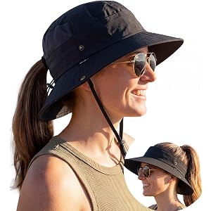 Creekstone 2-in-1 Womens Bucket Sun Hats, Sun Visor Hat, UPF 50+ Wide Brim, Ponytail-Friendly, Packable, Hiking Outdoor