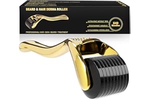 LI VING CANDOR Derma Roller Microneedle Roller 0.25mm for Beard Hair Face, 540 Titanium Microneedling Roller for Men Women Gold