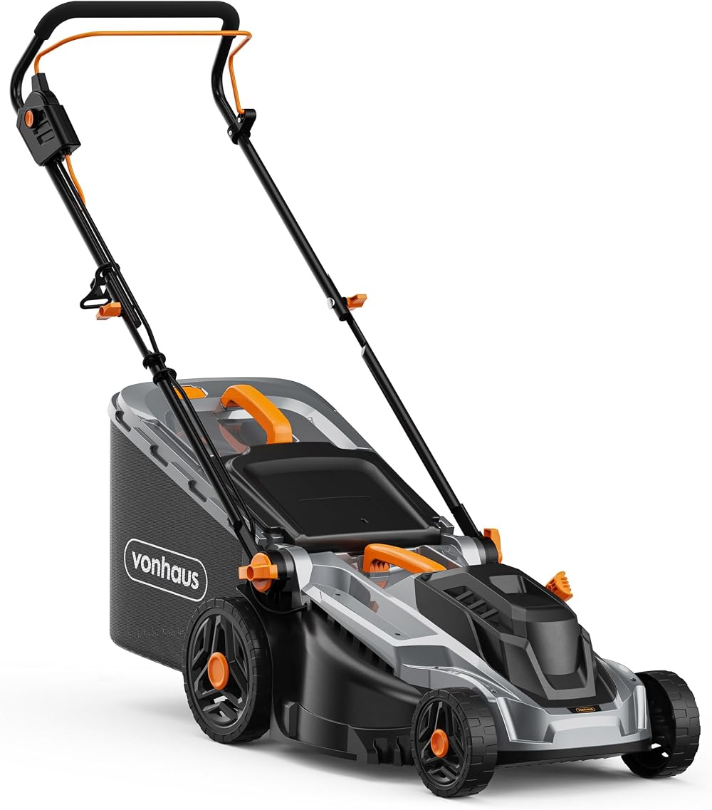 VonHaus 1800W Electric Lawn Mower 430mm 52L Bag 5 Heights Foldable Handle