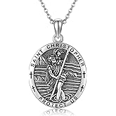 YAFEINI St. Christopher Necklace 925 Sterling Silver Catholic Medallions Saint Christopher Pendant Protection Amulet Pendant Religious Jewelry For Men Women