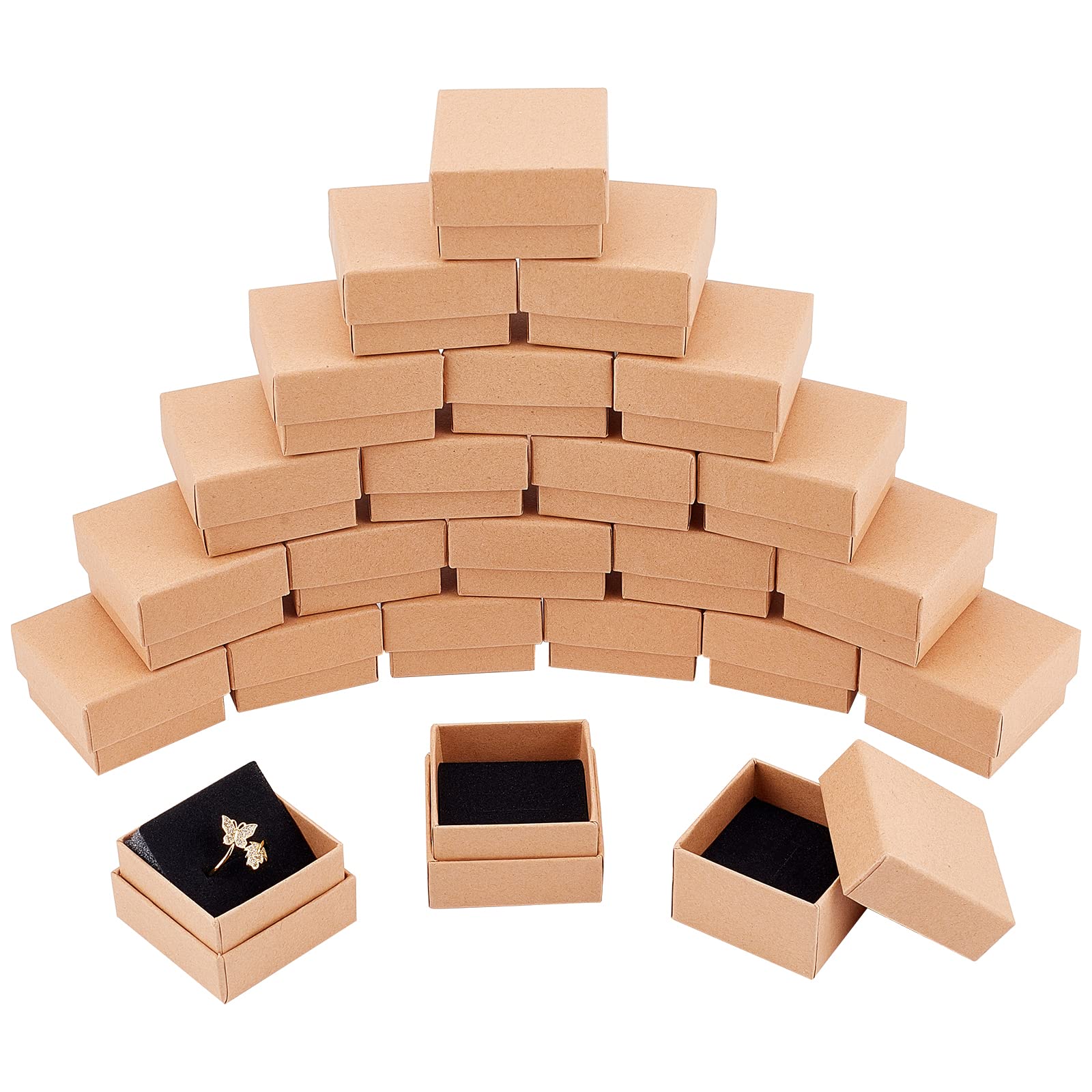 NBEADS 24 Pcs Kraft Brown Square Cardboard Jewelry Ring Boxes Paper Retail Gift Box for Anniversaries, Weddings Or Birthdays, 5x5x4cm