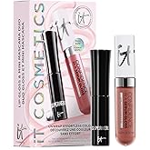 IT Cosmetics Unwrap Effortless Color Mascara & Lip Gloss Makeup Set, 2-Pc Holiday Giftset for Her - Confidence in a Serum Hydrating Lipgloss (Full Size) & Superhero Volumizing & Lengthening Mascara