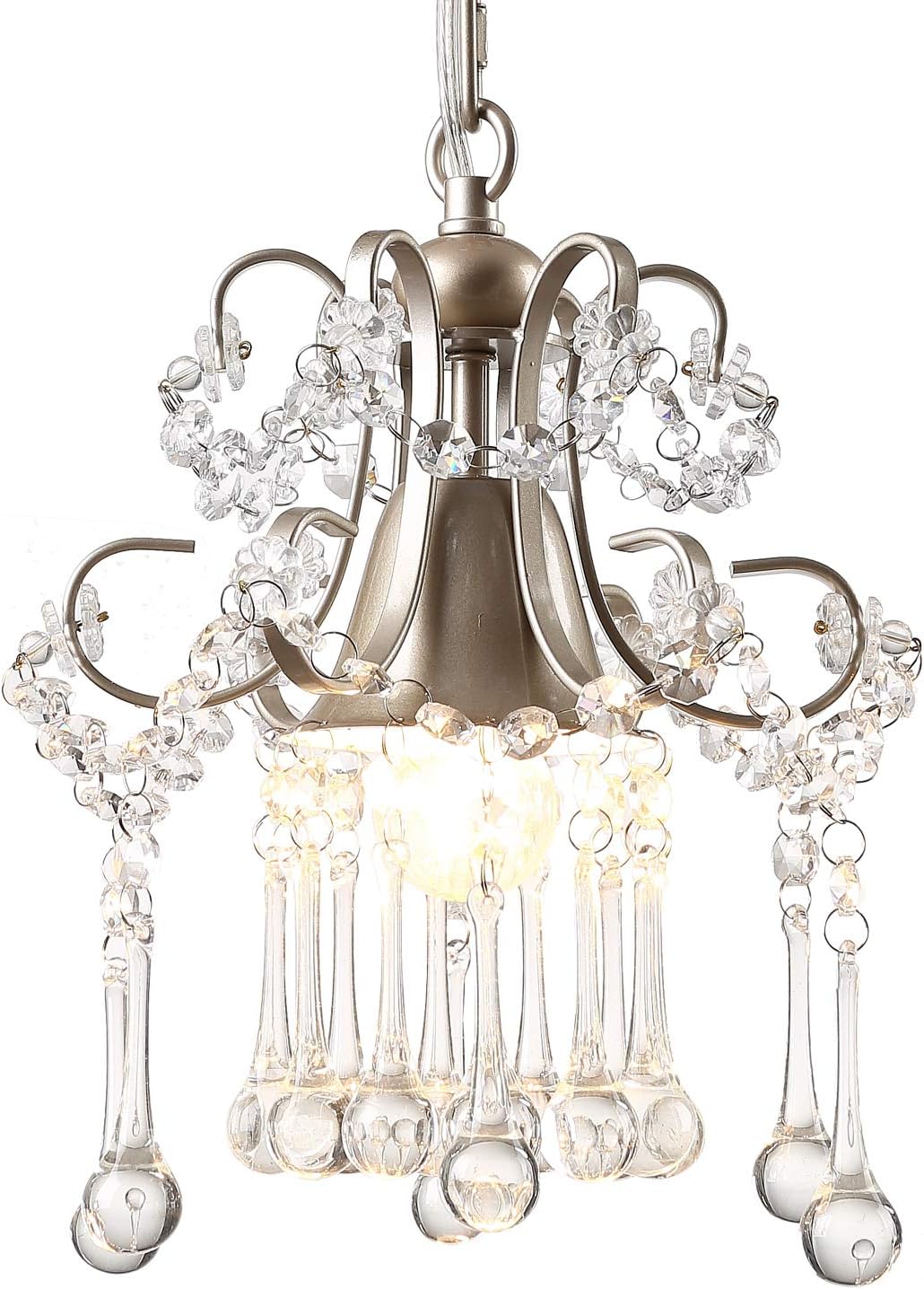 Garwarm Mini Style K9 Clear Crystal Chandeliers, Ceiling Lights,Crystal Pendant Light,Ceiling Light Fixtures for Living Room Bedroom Restaurant Porch Chandelier,1-Light,Champagne