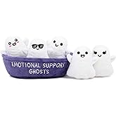 Emotional Support Ghosts by Relatable, Cuddly Plush Collectibles and Cute Stuffed Animals, Spooky Halloween Ghost Plushies and Fun Trick or Treat Toys, Includes 5 Plushies with Carrying Basket