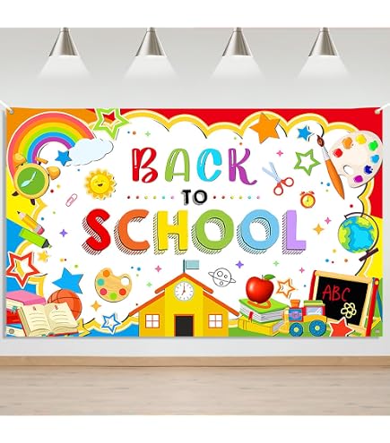 BlissYard Welcome Back To School Banner - 71x43 Inch Classroom Decor With Pencil & Book Design, First Day Backdrop