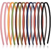 Xinjoduz 12 PCS Thin Headbands for Women, 0.5cm/0.2" Plain Blank Frosted Slim Plastic Headband with Teeth, Skinny Wire Comb Hair band Elastic Hair Hoop Holder Craft DIY Accessories for Women Girls