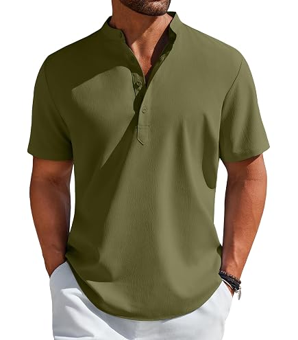 Amazon.com: Mens Collarless Golf Polos Shirts Short Sleeve Solid