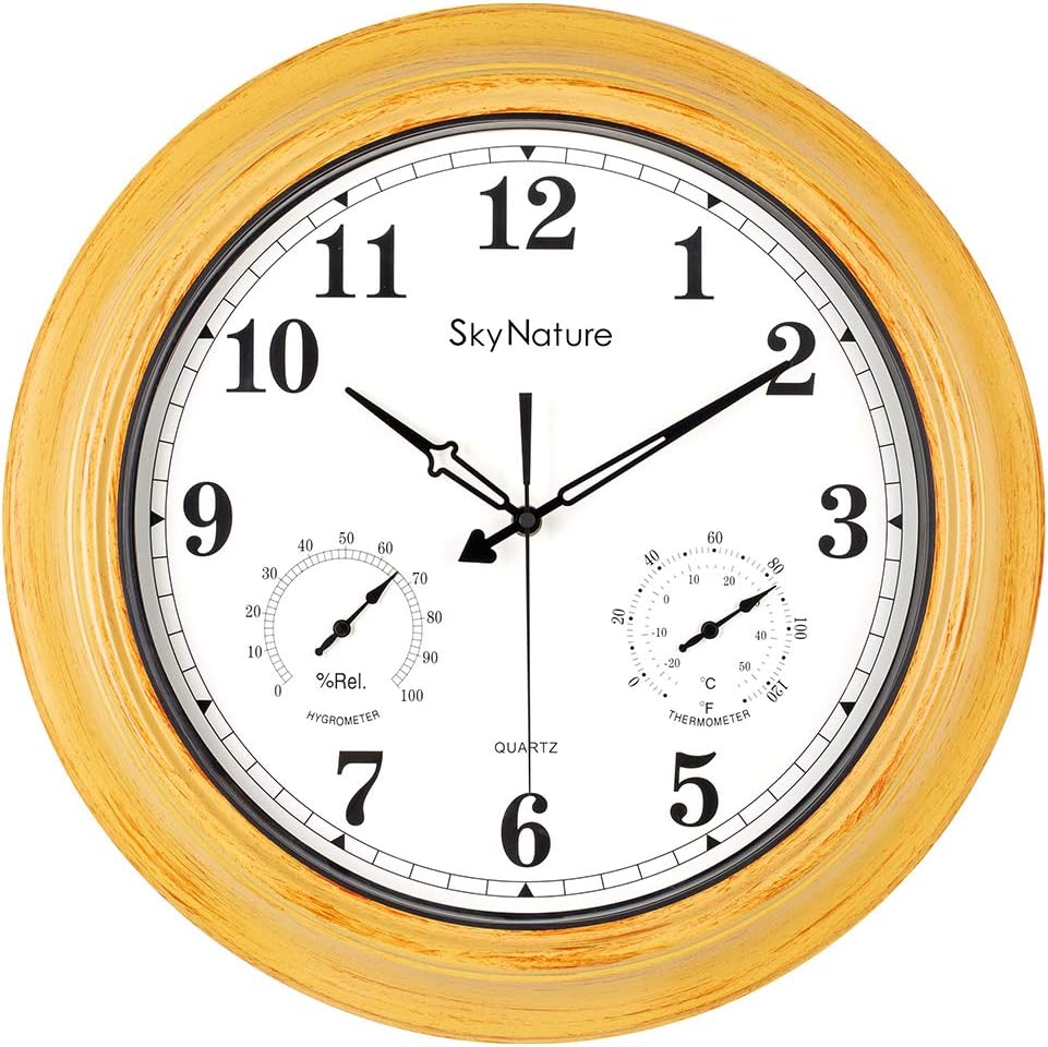Waterproof Outdoor Clock 18 Inch Large Outdoor Clocks With Thermometer Hygrometer Combo Silent Battery Operated Metal Wall Clock For Living Room Patio Garden Pool Decor Bronze Garden