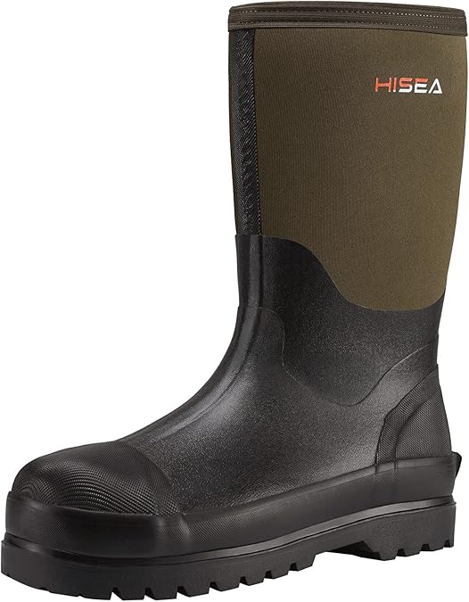 Hisea Men's Mid Rubber Work Boots Waterproof Insulated Industrial Work
