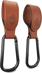 Baby Uma Leather-Style Buggy Clips 2 Pack Universal Pram Clips Camel