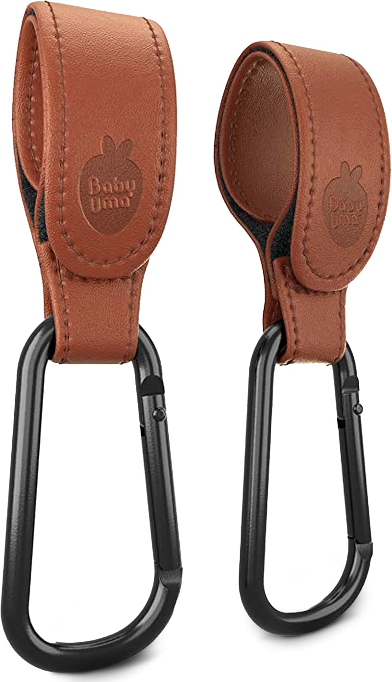 Baby Uma Leather-Style Buggy Clips 2 Pack Universal Pram Clips Camel