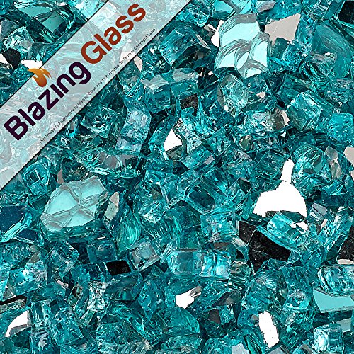 Blazing Fireglass 10-Pound Reflective Fire Glass with Fireplace Glass and Fire Pit Glass, 1/4-Inch, Azuria Blue