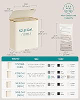 SONGMICS 150L Laundry Basket with Lid 3-Section Collapsible Cream White view 6