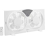 Amazon Basics Digital Window Fan with Twin 9-Inch Reversible Airflow Blades and Remote Control