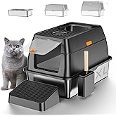 TENTIZON Stainless Steel Cat Litter Box Enclosed with Lid, Extra Large Covered Metal Kitty Litter Tray with Hood, High Sides,