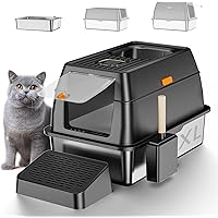 TENTIZON Stainless Steel Cat Litter Box, Extra Large Enclosed Kitty Litter Box with Removable Lid, Scoop, Pedal, XL High Side