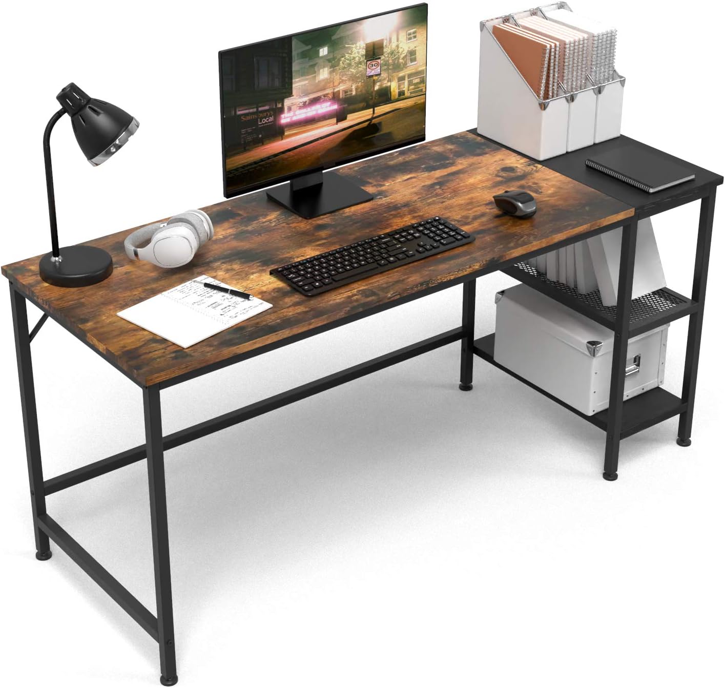 HOMIDEC Computer Desk, 63" Home Office Desk with Storage Shelves, Writing Desk for Student and woker, Writing Study, Industry Modern Table for Bedroom, Home, Office