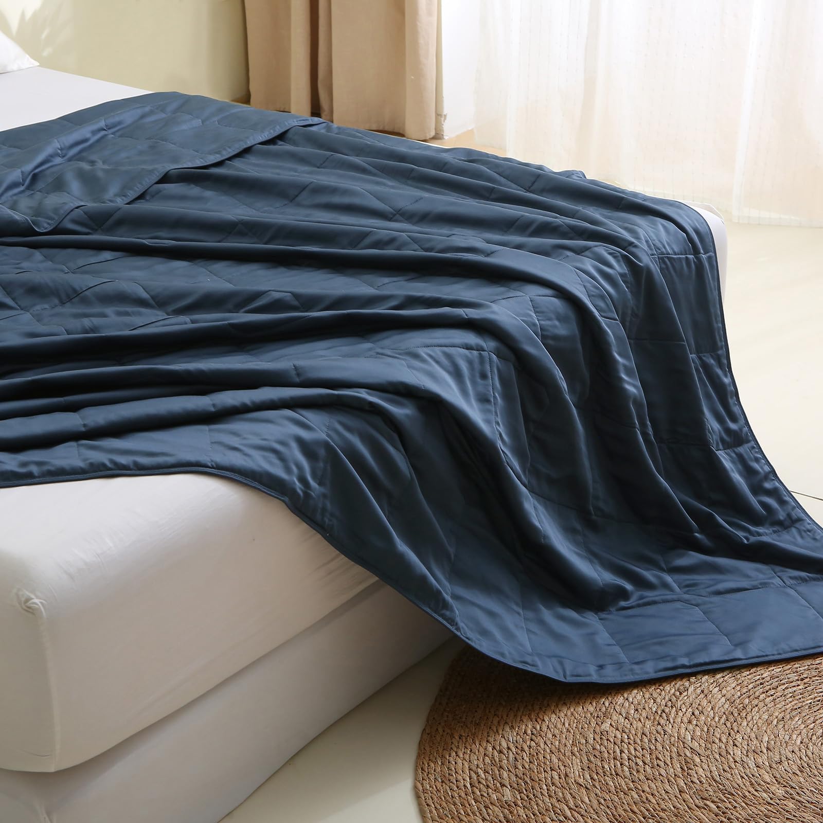 Photo 1 of EP Mode Lightweight Quilt Blanket for Summer, Viscose from Bamboo Fabric & Filling, Natural, Breathable & Machine Washable- Navy Blue, King