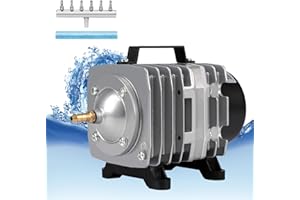 FUMAK Aquarium Air Pump with Aluminum Housing, Commercial Air Pump with 6-Outlet Air Manifold, Pond Aerator Fish Tank Bubbler for Aquarium, Pond, Hydroponics (650GPH-20W)