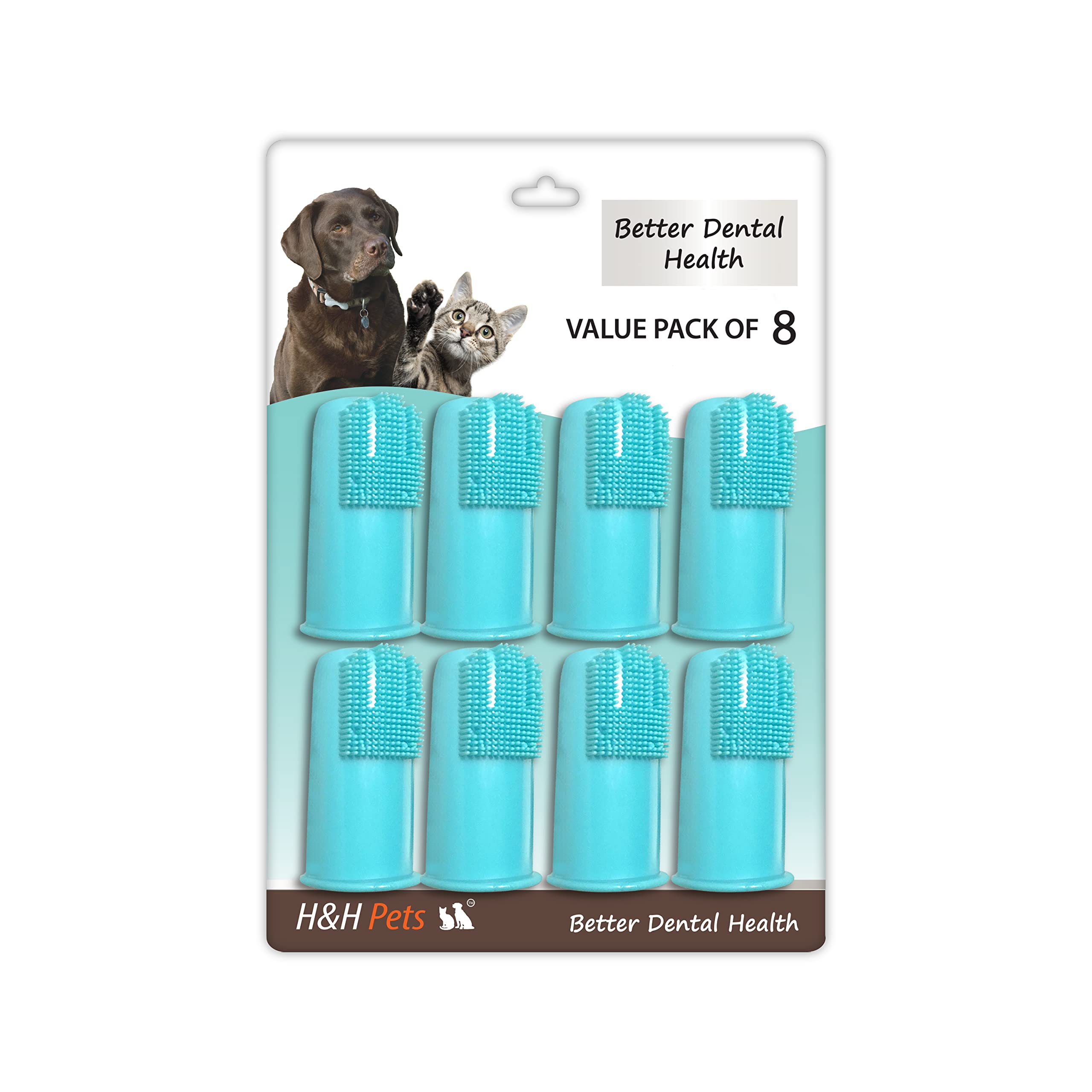 H&H Pets Dog Finger Toothbrushes - Professional Pet Finger Dental Brush Set for Dogs Puppies Cats, Soft Bristles, Size Large 8 Count