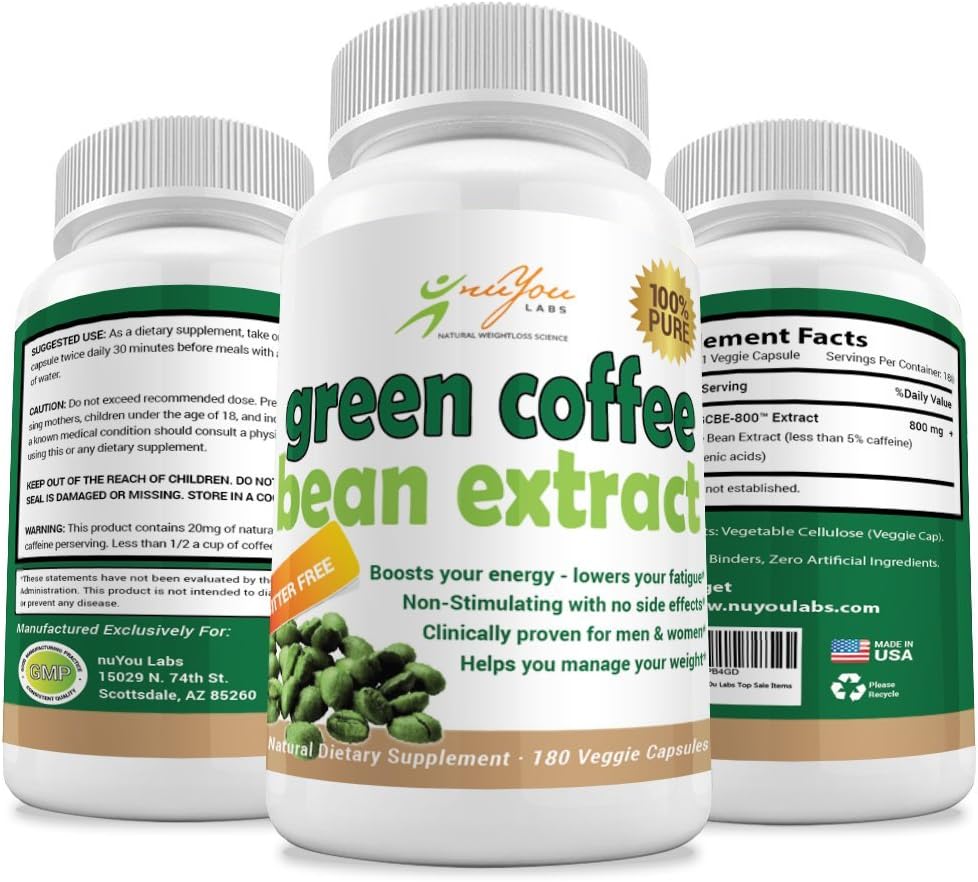 #1 Premium Green Coffee Bean Extract - 90 Day Supply with Chlorogenic Acid - Top Supplement Chosen by Dieters for Rapid Weight Loss and Fat Burning - Contains All Natural Ingredients - 180 Veggie Caps, 2 Capsules Daily Deals 90 Servings