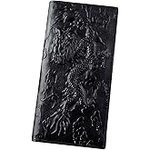 New! China Dragon New 3D Genuine Leather Men Long Wallets Black