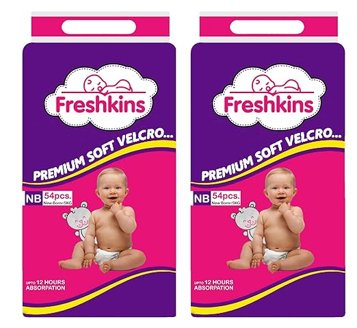 Freshkins Taped Diaper, New Born - (Pack of 2, 108 Unit)