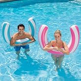 Teyva Daily 2 Pack Inflatable Curved Pool Noodles 30x24 Inch Pink Blue | Adult Float for Summer Beach Water Games, U-shaped Curved Design with Stripe Pattern, Travel Swimming Party Supplies